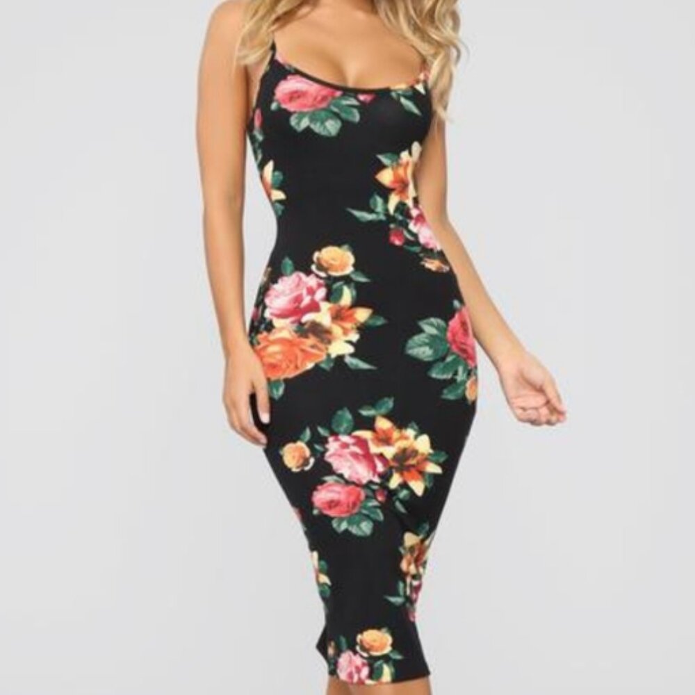 Floral Midi Dress, Bodycon Dress With Rear Slit Center Back Festival Boho Y2k